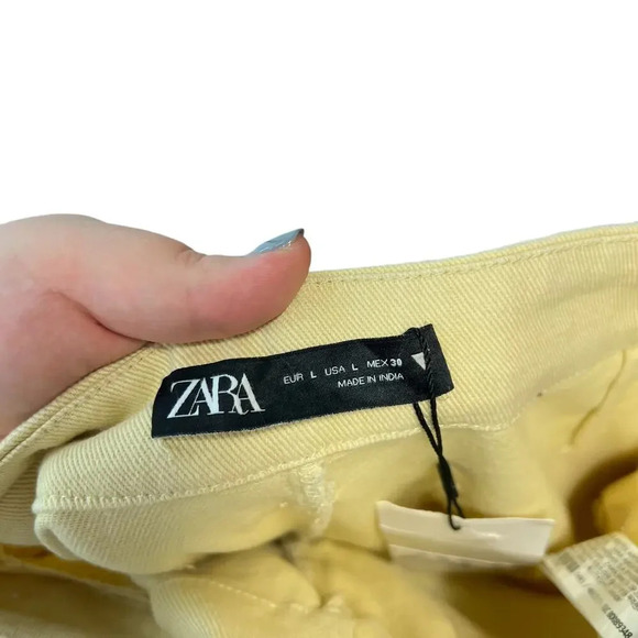 Zara Pants Full Length Turn Up Baggy Wide Leg Butter Yellow Trouser Size Large - Picture 10 of 13